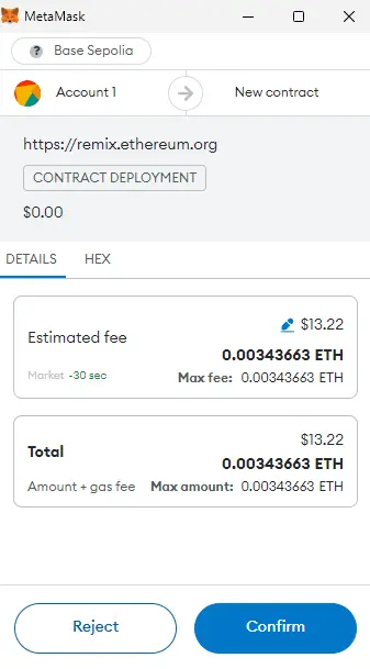 Confirm the Smart Contract Deployment Transaction in your Web3 Wallet